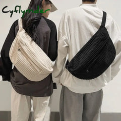 Cyflymder Large Capacity Corduroy Women Waist Pack Casual Fanny Academic Style Chest Bag Unisex