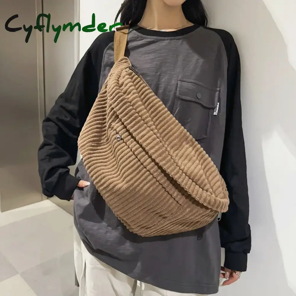 Large Capacity Corduroy Women Waist Pack Casual Fanny Pack Academic Style Chest Bag Unisex Shoulder Crossbody Bag Waist Belt Bag