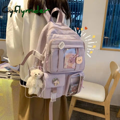 Cyflymder Large-Capacity Cute Women Multi-Pocket Nylon Backpack Ins Junior High School Student Bag