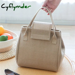 Cyflymder Large Capacity Jute Lunch Bags Insulated Women Kids Thermal Bento Box Tote Portable Food