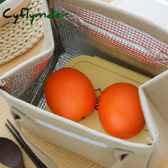 Cyflymder Large Capacity Jute Lunch Bags Insulated Women Kids Thermal Bento Box Tote Portable Food