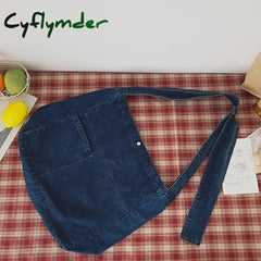 Cyflymder Large Capacity Ladies Shopping Bag Solid Color Women’s Grocery Fashion Denim Shoulder