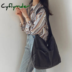 Cyflymder Large Capacity Ladies Shopping Bag Solid Color Women’s Grocery Fashion Denim Shoulder