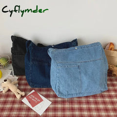 Cyflymder Large Capacity Ladies Shopping Bag Solid Color Women’s Grocery Fashion Denim Shoulder
