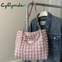 Cyflymder Large Capacity Ladies Tote Bag Fashion Plaid Women’s Beaded Chain Shoulder Bags Soft