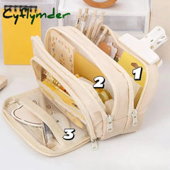Cyflymder Large Capacity Pencil Bag Aesthetic School Cases Girl Korean Stationery Holder Children
