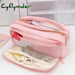 Cyflymder Large Capacity Pencil Bag Pink Aesthetic School 6 Layers Box Stationery Supplies Zipper