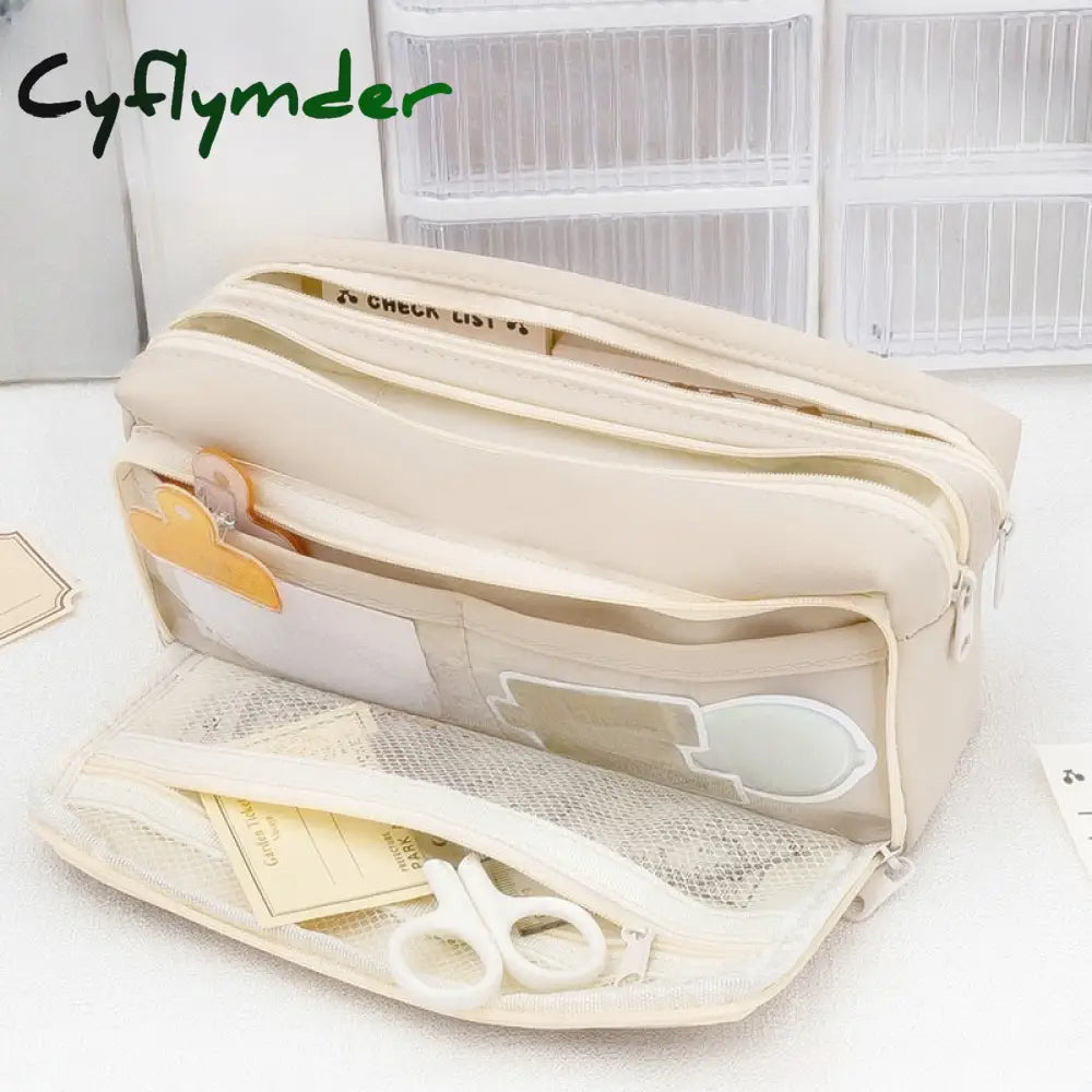 Cyflymder Large Capacity Pencil Bag Pink Aesthetic School 6 Layers Box Stationery Supplies Zipper