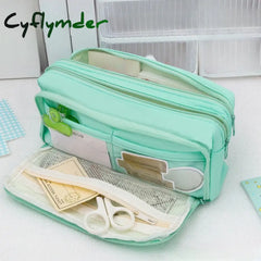 Cyflymder Large Capacity Pencil Bag Pink Aesthetic School 6 Layers Box Stationery Supplies Zipper