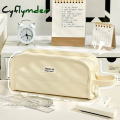 Cyflymder Large Capacity Pencil Bag Stationery Holder Box Canvas Pen Case With Handle Zipper Pouch