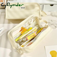 Cyflymder Large Capacity Pencil Bag Stationery Holder Box Canvas Pen Case With Handle Zipper Pouch