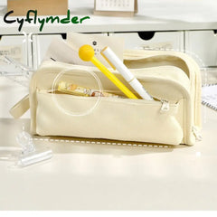 Cyflymder Large Capacity Pencil Bag Stationery Holder Box Canvas Pen Case With Handle Zipper Pouch