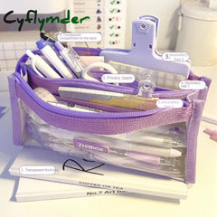 Cyflymder Large Capacity Pencil Bag Transparent Pen Case Stationery Holder Six Layers Zipper Pouch