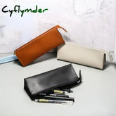 Cyflymder Large Capacity Pu Leather Pen Pencil Bag Simple Vintage Color Case Storage Zipper Pouch
