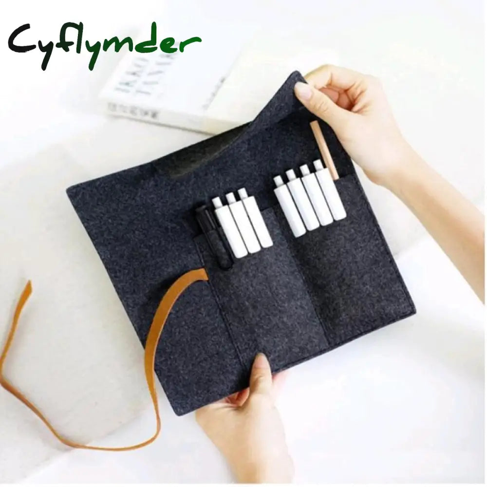 Cyflymder Large Capacity School Case Felt Pencil Bag Student Stationery Holder Fountain Pen Simple