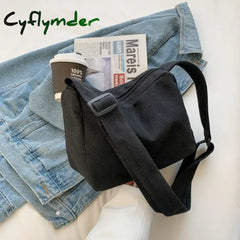 Cyflymder Large-Capacity Shoulder Bag New Women’s Fashion Simple Commuter Messenger Tote Black