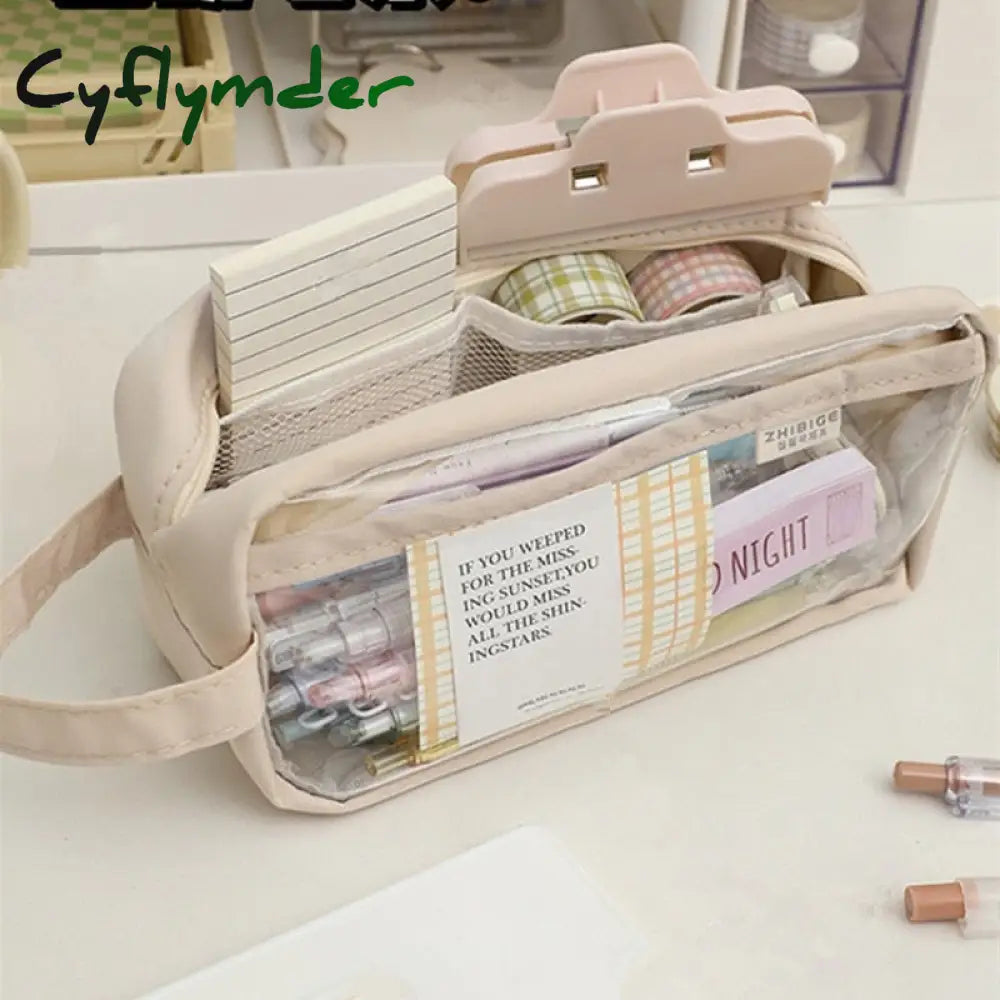 Cyflymder Large Capacity Transparent Pencil Bag Aesthetic School Cases Children Stationery Holder