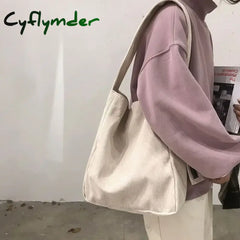 Cyflymder Large Corduroy Shoulder Shopper Bag for Women Cotton Cloth Fashion Canvas Tote Shopping Bags Woman Handbags