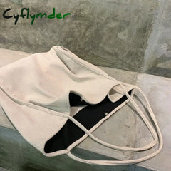 Cyflymder Large Corduroy Shoulder Shopper Bag For Women Cotton Cloth Fashion Canvas Tote Shopping