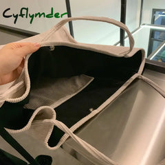 Cyflymder Large Corduroy Shoulder Shopper Bag For Women Cotton Cloth Fashion Canvas Tote Shopping