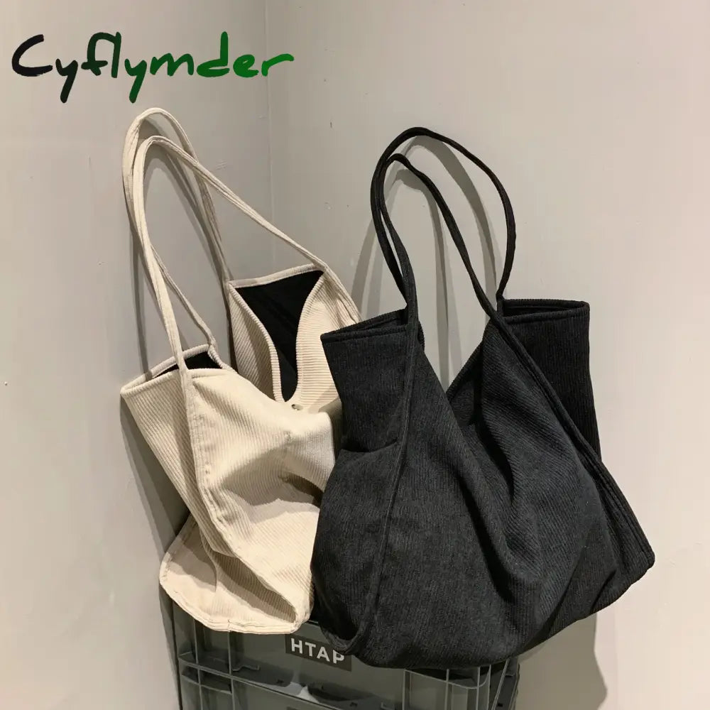 Large Corduroy Shoulder Shopper Bag for Women Cotton Cloth Fashion Canvas Tote Shopping Bags Woman Handbags Travel Bags