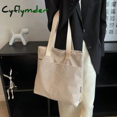 Cyflymder Large Tote Shopper Bag For Women Kpop Girl Student Corduroy Shoulder Shopping Bags Eco