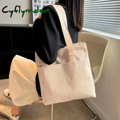 Cyflymder Large Tote Shopper Bag For Women Kpop Girl Student Corduroy Shoulder Shopping Bags Eco
