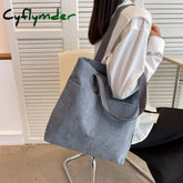 Cyflymder Large Tote Shopper Bag For Women Kpop Girl Student Corduroy Shoulder Shopping Bags Eco