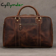 Cyflymder Large Travel Bag Genuine Leather Vintage Style Luggage Bags Men Male Duffle Travelling