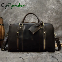 Cyflymder Large Travel Bag Genuine Leather Vintage Style Luggage Bags Men Male Duffle Travelling