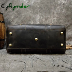 Cyflymder Large Travel Bag Genuine Leather Vintage Style Luggage Bags Men Male Duffle Travelling