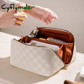 Cyflymder Large Travel Cosmetic Bag For Women Makeup Organizer Female Toiletry Bags Leather