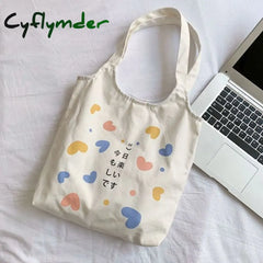 Cyflymder Large Women’s Canvas Tote Bag Cotton Cloth Shoppers Fabric Casual Shoulder Shopping