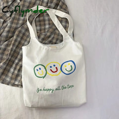 Cyflymder Large Women’s Canvas Tote Bag Cotton Cloth Shoppers Fabric Casual Shoulder Shopping