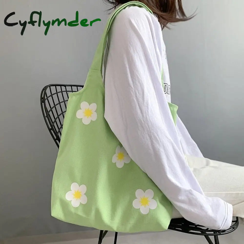 Cyflymder Large Women’s Canvas Tote Bag Cotton Cloth Shoppers Fabric Casual Shoulder Shopping