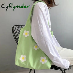 Cyflymder Large Women’s Canvas Tote Bag Cotton Cloth Shoppers Fabric Casual Shoulder Shopping