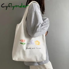Cyflymder Large Women’s Canvas Tote Bag Cotton Cloth Shoppers Fabric Casual Shoulder Shopping