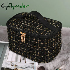 Cyflymder Large Woven Cloth Makeup Bag For Travel – Fashionable Cosmetic Pouch Organizer Stylish