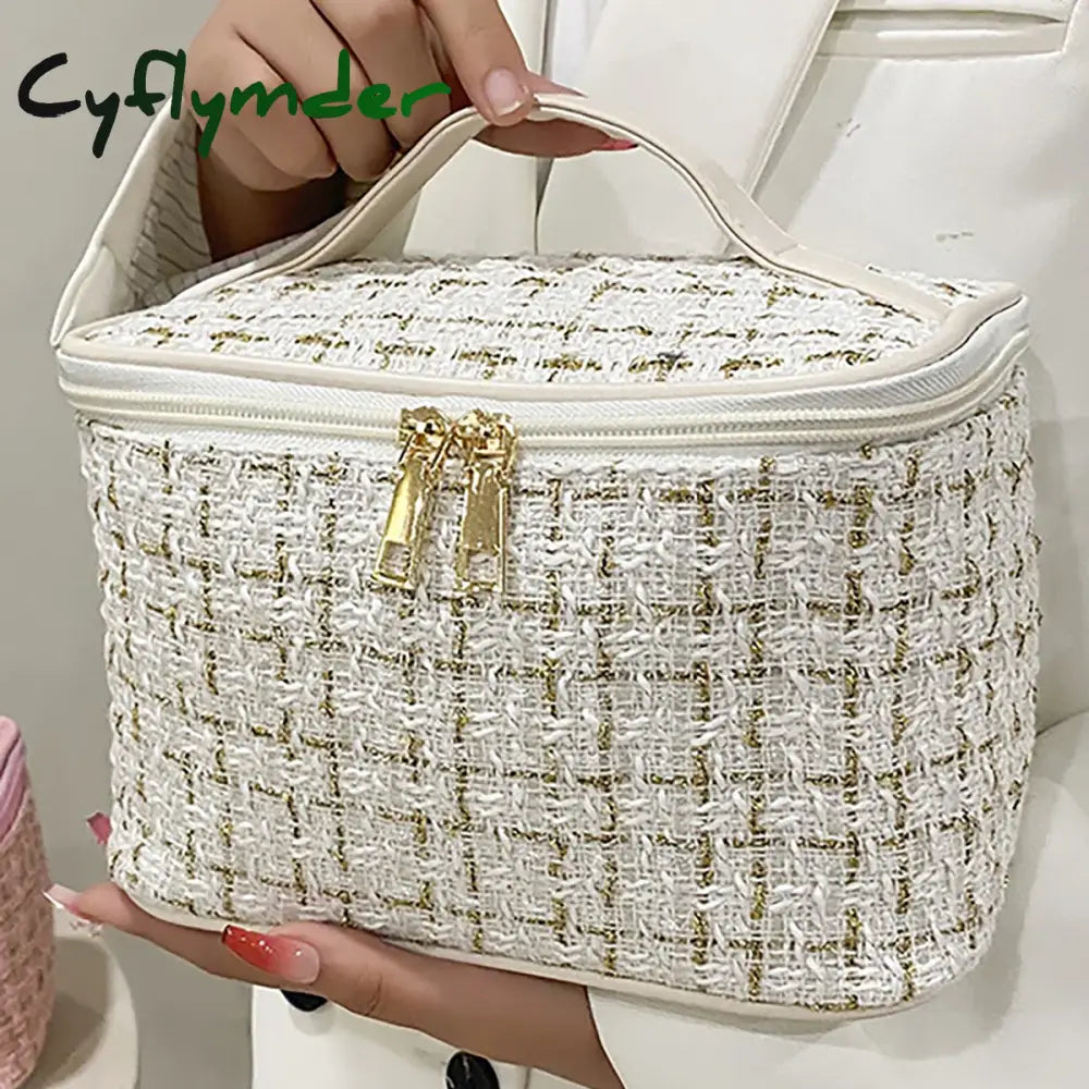 Large Woven Cloth Makeup Bag for Travel – Fashionable Cosmetic Pouch Organizer Stylish and Practical