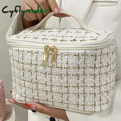 Large Woven Cloth Makeup Bag for Travel – Fashionable Cosmetic Pouch Organizer Stylish and Practical