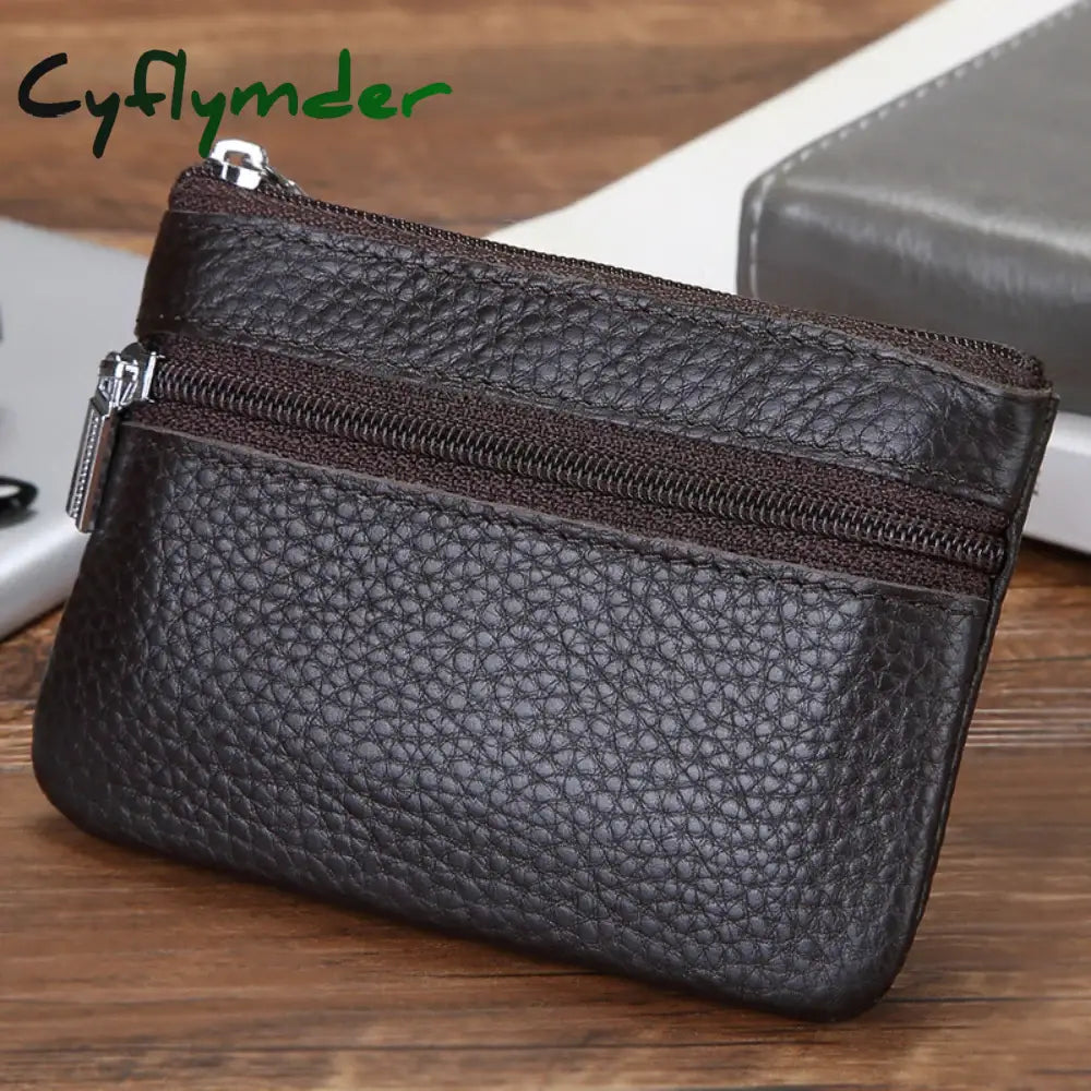 Cyflymder Leather 2 Zipper Coin Purse Wallet With Card Slots Coin Organizer Change Holder,Card Case Leather Zipper
