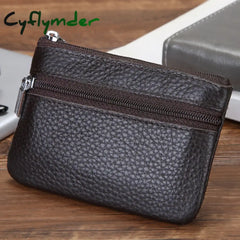 Cyflymder Leather 2 Zipper Coin Purse Wallet With Card Slots Coin Organizer Change Holder,Card Case Leather Zipper