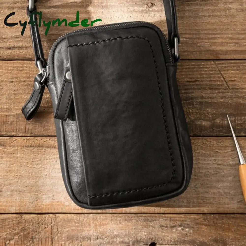 Cyflymder Leather Men’s Mini Bag Head Leather Hand-Made Slant Male Trend One-Shoulder