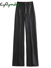 Cyflymder leather pants outfits winter Spring Autumn Long Black Soft Pu Leather Pants Women with Zipper High Waist