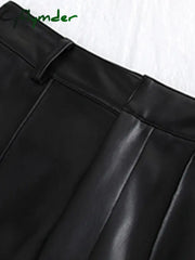 Cyflymder leather pants outfits winter Spring Autumn Long Black Soft Pu Leather Pants Women with Zipper High Waist