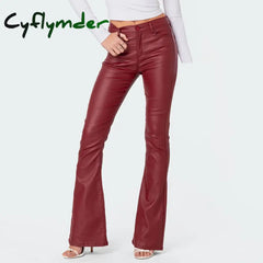 Cyflymder leather pants outfits winter Women Fashion PU Leather Pants Women Flare Long Pants Solid Color High Waist