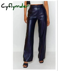 Cyflymder leather pants outfits winter Women’ S New Fashion Solid PU Micro-trumpet Leather Pants Autumn Winter Loose