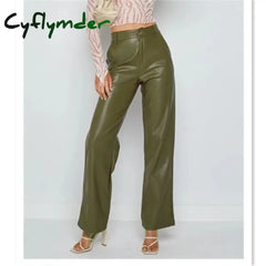 Cyflymder leather pants outfits winter Women’ S New Fashion Solid PU Micro-trumpet Leather Pants Autumn Winter Loose