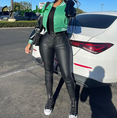 Cyflymder leather pants outfits winter Women’s High Waist Elastic Sexy Slim Pu Leather Pants,Europe and The United