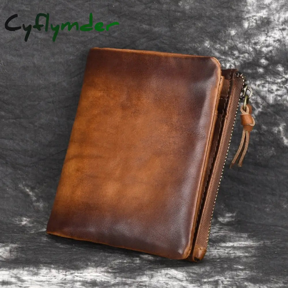 Cyflymder Leather Short Wallet Vintage Fashion Coin Purse Of Men Male Soft Cowskin Small